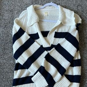 navy blue and white striped sweater